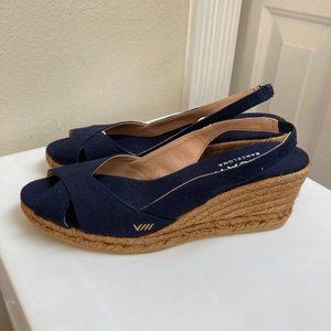 VISCATA Wedge Barcelona Navy Blue Slingback Open Toe Shoes -Size 41 - Spain